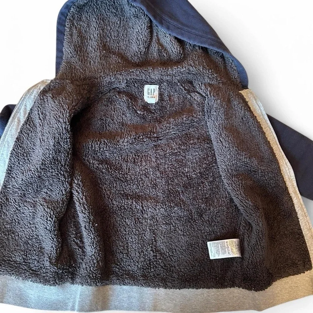 Kids Gap Zip-Up Hoodie, Size Small | Heather Gray with Navy Arms & Hood
